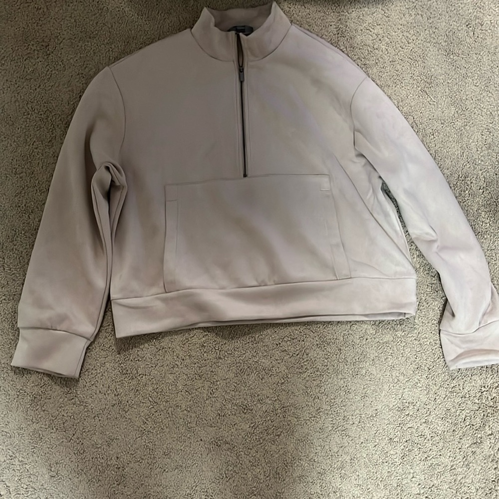 pink faux suede 1/2 zip shirt